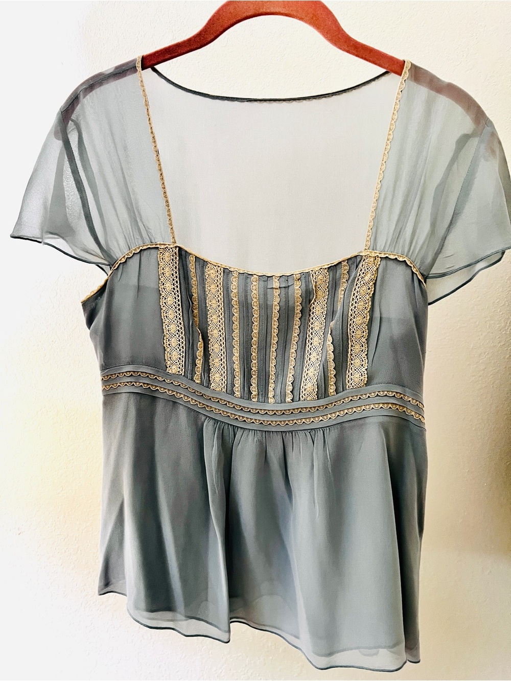 100% Silk Lace Camisole Romantic Sage Green Top Anthropologie Free People Style